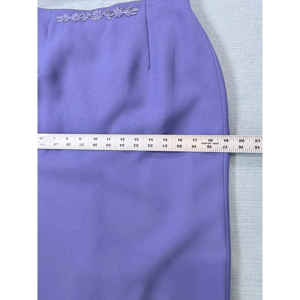 VTG Leslie Fay Petite Purple Skirt Suit Floral Embroidered 2 Piece Set 8P